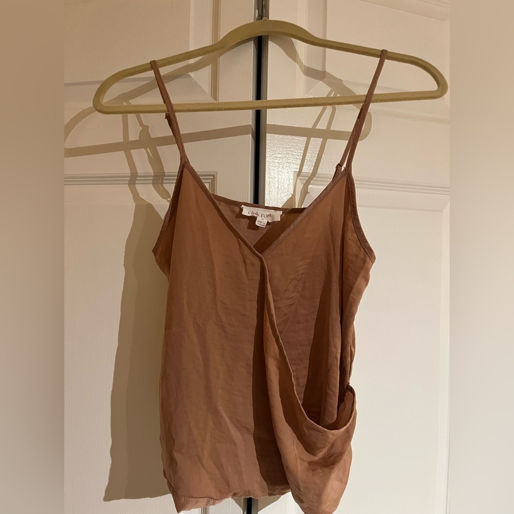 EUC Pink Rose Brown Satin Cami Top